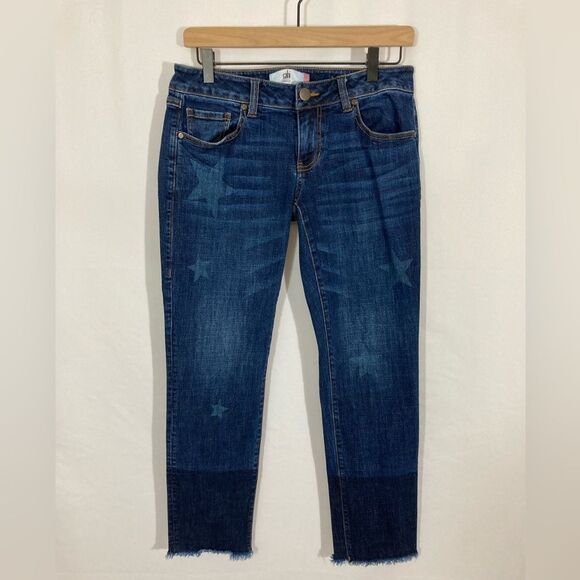 CAbi Jeans Women’s 2 Blue Denim #3937 Slim Boyfriend Low Rise Two Tone Star - Picture 2 of 13
